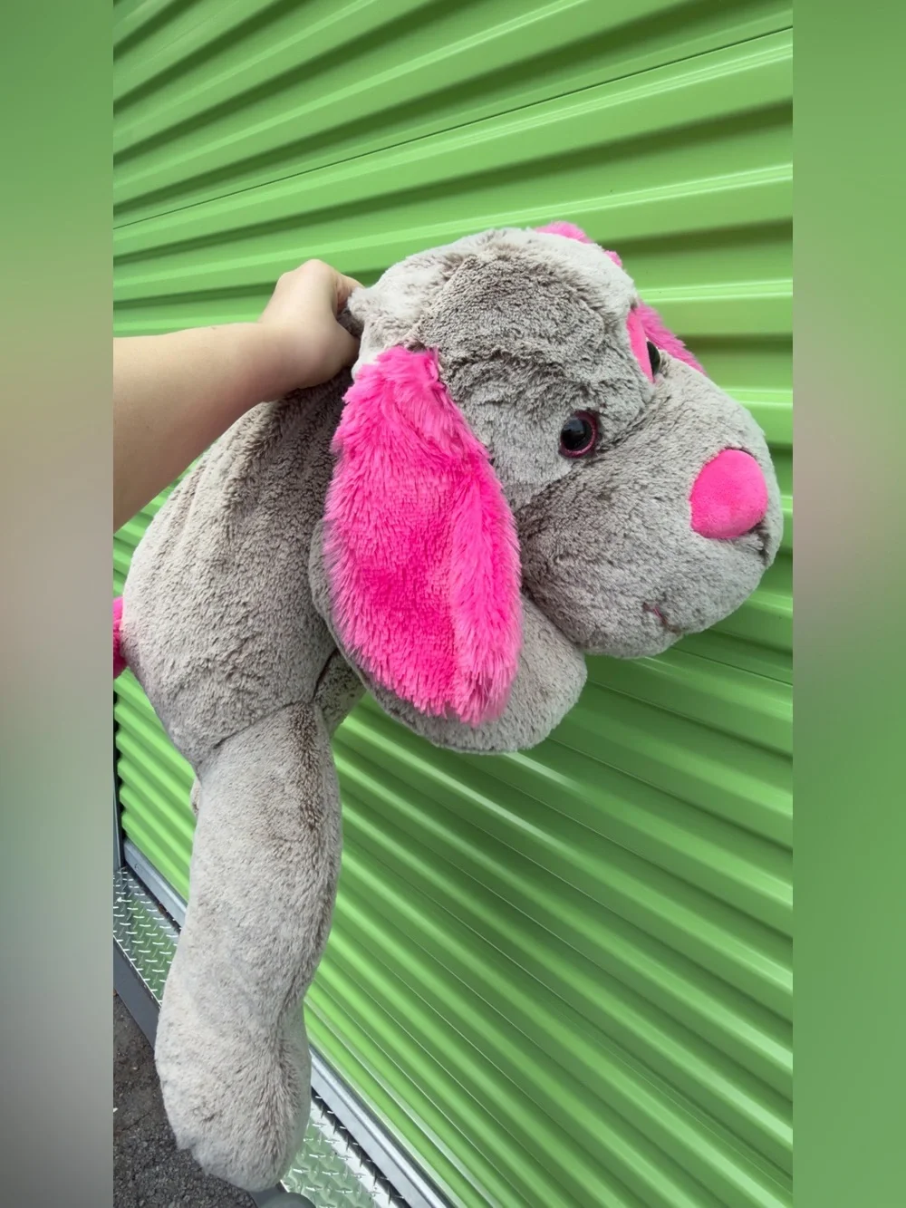 Justice Jumbo Puppy Dog Plush Kellytoy Gray/brown Pink Heart Eye Floppy Like New